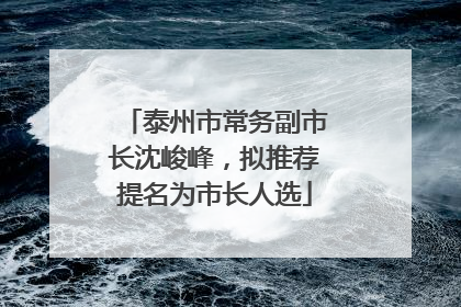 泰州市常务副市长沈峻峰，拟推荐提名为市长人选